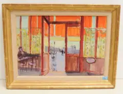 Im Café, 1954 by Rudolf Zender, oil on board, sold Sep 2022