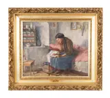 Interior with Woman Reading by August Böcher, oil on canvas, sold Aug 2023