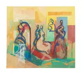 Figures in Space by Arpad Kovacs, oil and graphite on canvas, sold Oct 2023