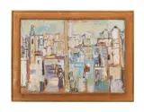 Abstract Jerusalem by Yehiel Krize, oil on cardboard, sold Oct 2023