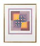 Composition in Mauve by Victor Vasarely, serigraph on paper with geometric shapes in a square form, sold Oct 2023