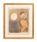 Couple en Ocre by Marc Chagall, lithograph, sold Oct 2023