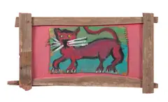 Pink Cat by Brian Dowdall, acrylic on cardboard, sold Oct 2023