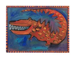 Crok Orange by Brian Dowdall, mixed media on cardboard, sold Oct 2023