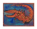 Crok Orange by Brian Dowdall, mixed media on cardboard, sold Oct 2023