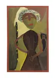 Abstract Figures by Charles Tolliver, oil on board, sold Oct 2023