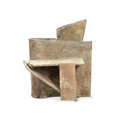 Untitled by Michael Steiner, 1976, bronze having rectangular folded pieces on a trestle base, sold Oct 2023