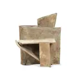 Untitled by Michael Steiner, 1976, bronze having rectangular folded pieces on a trestle base, sold Oct 2023