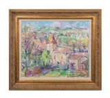 Abstract Village by William Weyman, 1997, oil on canvas, sold Oct 2023