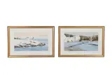 (2) Maine Landscapes "Curtis Island Light" and "Winter Thaw by Harry Swanson, watercolor on paper, sold Oct 2025