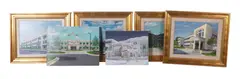 (6) Paintings of Corporate Buildings by William Beebe, oil on canvas and oil on panel, sold Oct 2025