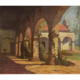 Mission Scene by Gordon Coutts, oil on board, sold Aug 2022