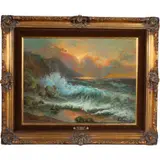 Coastal Seascape by Manfred Kuhnert, oil on masonite, sold Sep 2022