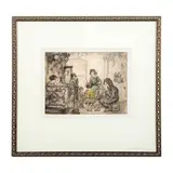 1867-1940), Etching by On Ninth Ave, Wood framed hand colored etching of a street scene with ladi, sold Sep 2023