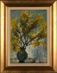 Still Life with Yellow Flowers by Fleur Ferri, oil on board, sold Mar 2024