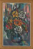 Still Life with Flowers (recto) and Seated Man (verso) by Annette Mullins, pastel on paper, sold Mar 2024