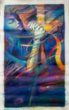 Woman with Instrument by Viteri Munoz, Oil on Unstretched Canvas, sold Jul 2024