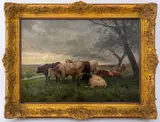 Cows in Landscape by Otto Weber, Oil on Canvas, sold Jul 2024