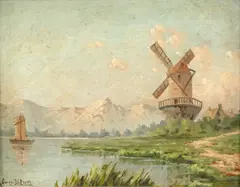 The Old Wind Mill by George W. Drew, oil on canvas, sold Jul 2024