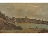 Une Ville au Bord de la mer (bretagne) by Jean-Baptiste Camille Corot, oil on panel, sold Jun 2019