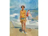 Junge Frau am Strand von Viareggio by Isaac Israëls, oil on canvas, sold Sep 2023