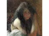 Mademoiselle Madelaine (junges Mädchen die Hände im Haar) by Henri Martin, oil on canvas, sold Jun 2023