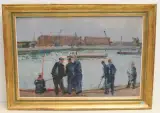 Angler am Ufer der Seine, 1963 by Rudolf Zender, oil on canvas, sold Sep 2022