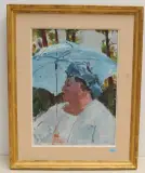 Frau mit blauem Sonnenschirm by Rudolf Zender, oil on canvas, offered Sep 2022