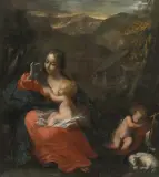 Madonna mit Kind und schlafendem Johannesknaben by Emilia-Romagna, 1. Hälfte 17.Jh., oil on canvas, sold Jun 2022