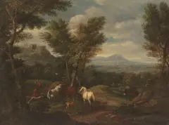 Umkreis Der Hirt versucht ein aufgeregtes Pferd zu beruhigen by Pieter van Bloemen, oil on canvas, offered Jun 2022