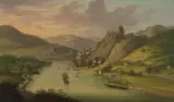 Idealisierte Mosellandschaft mit Blick auf die Burgruine Metternich by Johannes Jakob Diezler, 1829, oil on panel, sold Jun 2022