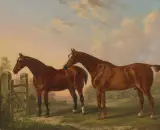 Zwei Pferde in einer Landschaft by Charles Towne, 1834, oil on canvas, offered Jun 2022