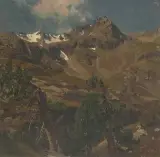 Hochgebirgslandschaft by Carl Julius Ludwig, 1883, oil on board, sold Jun 2022