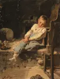 Junge in einem Interieur by Eugenio Prati, 1882, oil on canvas, sold Jun 2022