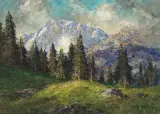 Gebirgslandschaft mit Tannen by Otto Eduard Pippel, oil on canvas, offered Jun 2022