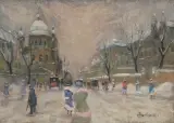 Winter in Budapest by Antal Berkes, oil on canvas, offered Jun 2022