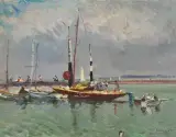 Segelschiffe im Hafen von Balatonföldvár by István Boldizsár, 1963, oil on canvas, sold Jun 2022