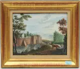 Befestigte Klosteranlage mit Burggraben by Margerith Anthoine, gouache, offered Jun 2022