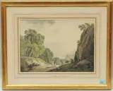 Felsige, baumbestandene Flusslandschaft by Samuel Frey, watercolor, offered Jun 2022