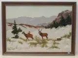 Rotwild im verschneiten Gebirge by Georg Berger, oil on canvas, offered Jun 2022