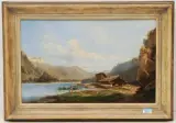 Brienzersee mit der Kirchenruine Goldswil by Alexis Daligé de Fontenay, oil on canvas, offered Jun 2022