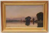 Abendstimmung am Fluss by Jacques-Henry Delpy, oil on canvas, sold Jun 2022