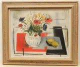 Stillleben mit Blumen und Zitronen in einem Interieur by Guy Feinstein, 1953, oil on canvas, sold Jun 2022