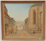 Strassenszene by Friedrich Wilhelm Fischer-Derenburg, 1923, oil on board, offered Jun 2022