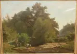Korbflechter beim Wässern von Weidenruten by François-Louis Français, oil on paper, sold Jun 2022
