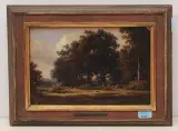 Waldlandschaft mit Holzsammler und Hund by Victor de Grailly, 1847, oil, sold Jun 2022