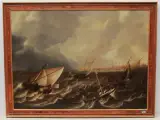 Fischerboote auf bewegter See in der Nähe von Hoorn by Holland, um 1700, oil on canvas, sold Jun 2022