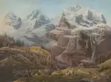 Eiger, Mönch und Jungfrau von der Wengernalp aus by Johann Jakob Meyer, aquatint, sold Jun 2022