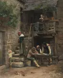 Der zerbrochene Milchkrug, 1879 by Jules Girardet, oil on canvas, sold Jun 2022