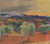 Olivenhain in der Provence, mit Blick auf die Alpilles by Henri Schmid, oil on canvas, sold Jun 2022